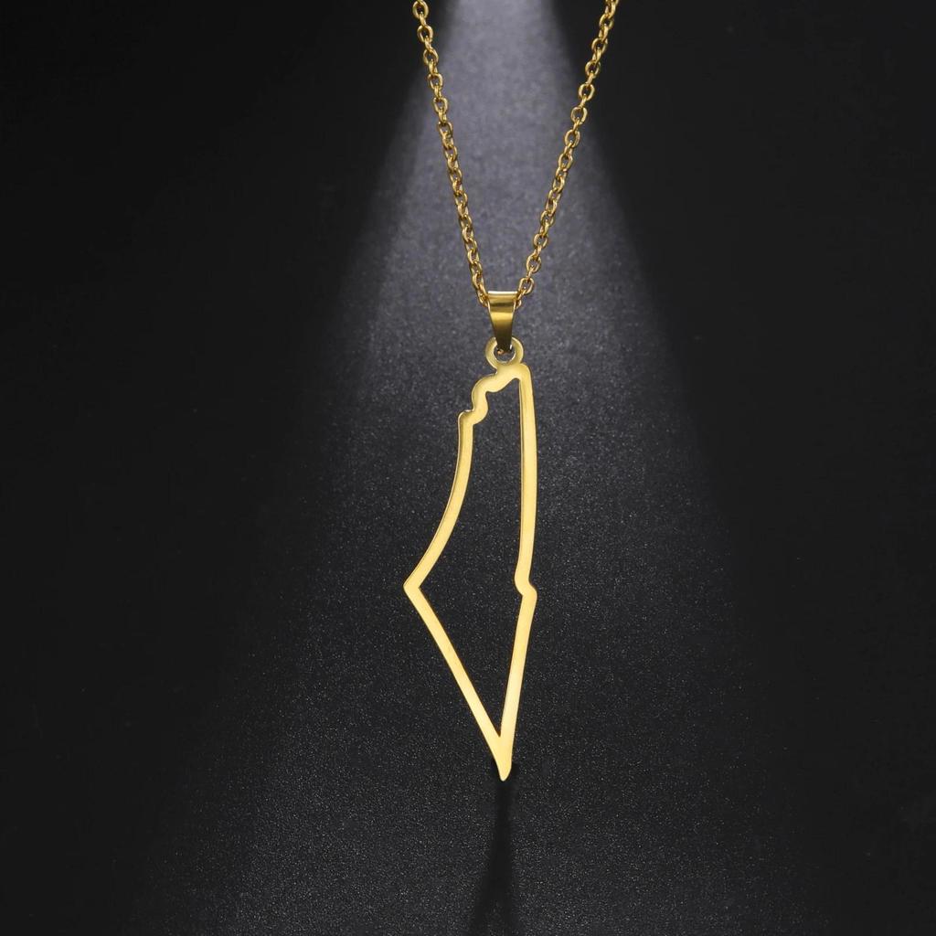 Amaxer Israel Palestine Country Map Stainless Steel Pendant Necklace For Men Women Arabic Choker Amu