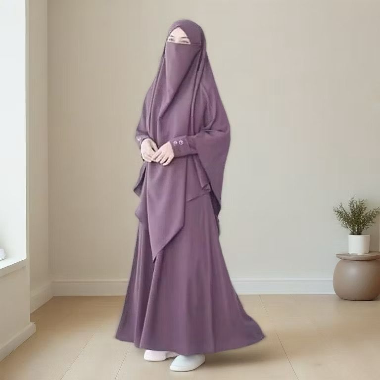 Gamis Syar'i Abaya Ayra Set Khimar French umroh haji muslimah  di shope  M L XL XXL XXXL Terlaris Di
