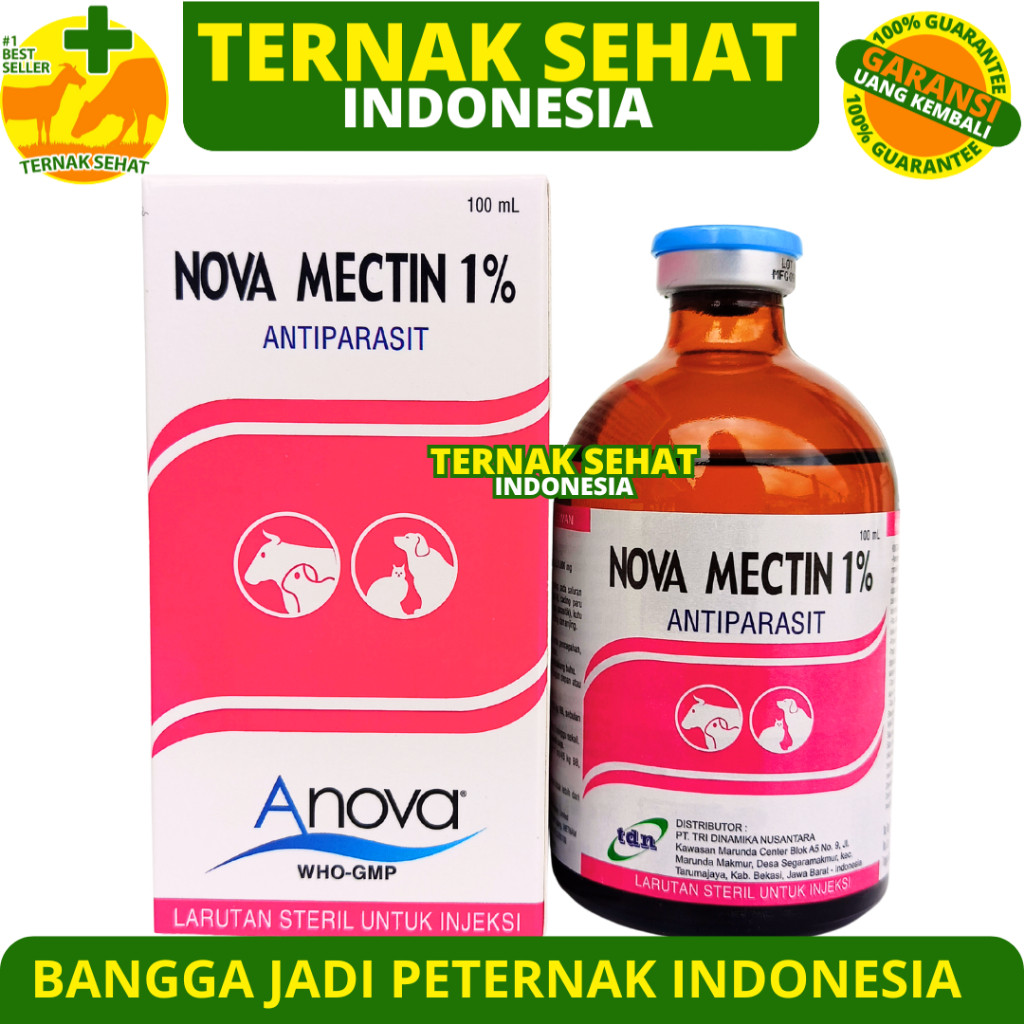FERTUSHOP  NOVA MECTIN 1% 100ml - Obat Anti Parasit Hewan Gatal Scabies Gudig Kutu Cacing Hewan Sapi
