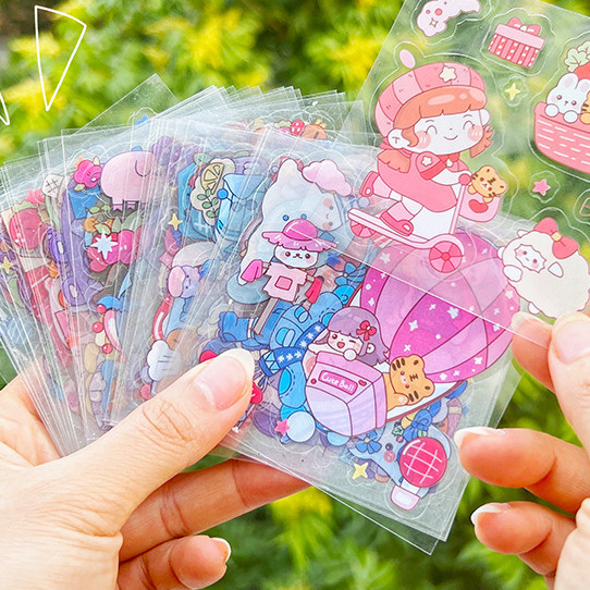 Stiker Roll Hologram Glitter Roll Stiker Solatip gambar lucu Set Gambar kartun boneka lucu