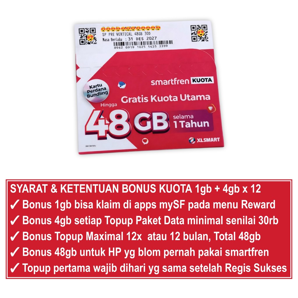 #F1 Perdana Smartfren SEGEL, Kosongan / Kuota 3GB / Unlimited 14GB Kartu Prabayar 4g/5g
