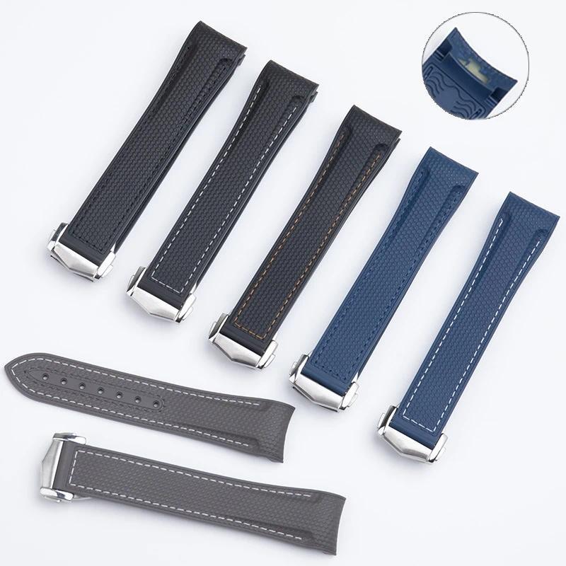 ‌Fluoroelastomer FKM 21mm‌ Arc Watch Strap‌ For Omega Seamaster Planet Ocean 600M Quarter Orange Ban