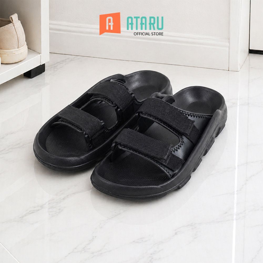 Ataru Sandal Pria Double Strap Wavy - Hitam Mens Sandals Men Sandals Sendal Cowok Sendal Pria Sandal