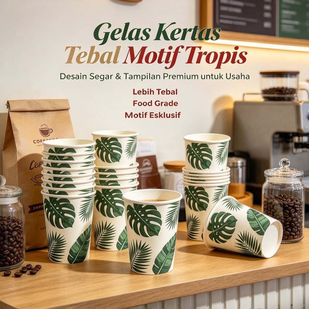 Gelas Kertas Custom Motif | Paper Cup Bergambar 8oz 12oz Single Wall  | Cup Kopi Panas Dingin Food G