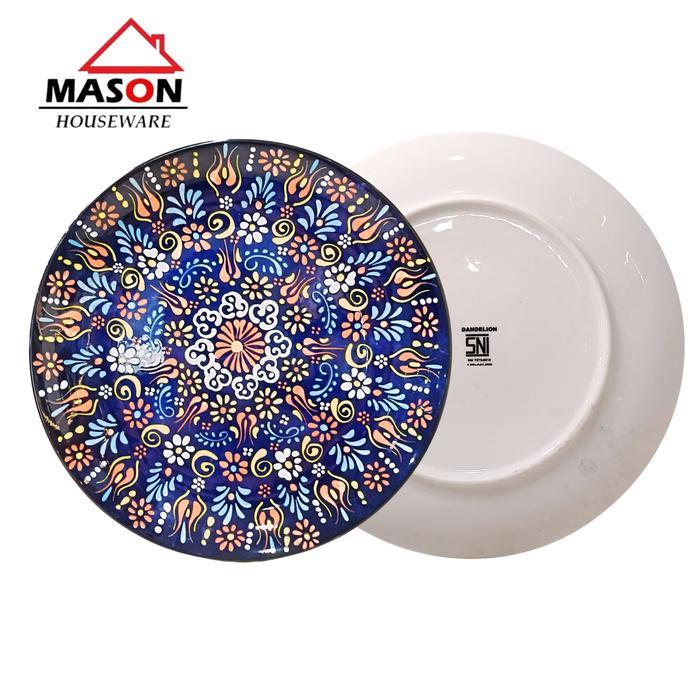 MASON DINNER PLATE / PIRING MAKAN / PIRING SALAD KERAMIK MOTIVE BLUE FLORAL - DINNER PLATE 27 CM
