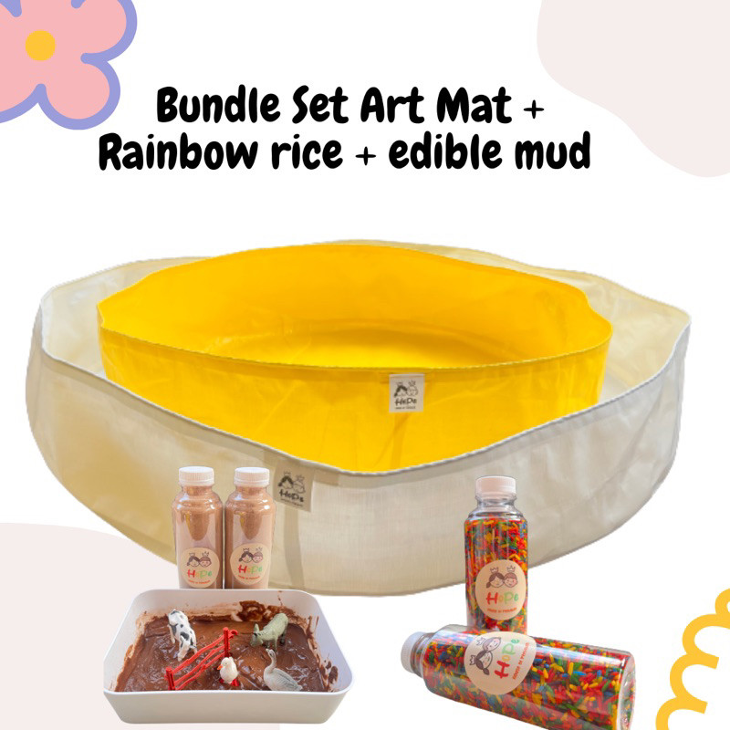 Bundle Set Art Mat + rainbow ric + edible mud | paket art mat sensory play kado anak alas main anak