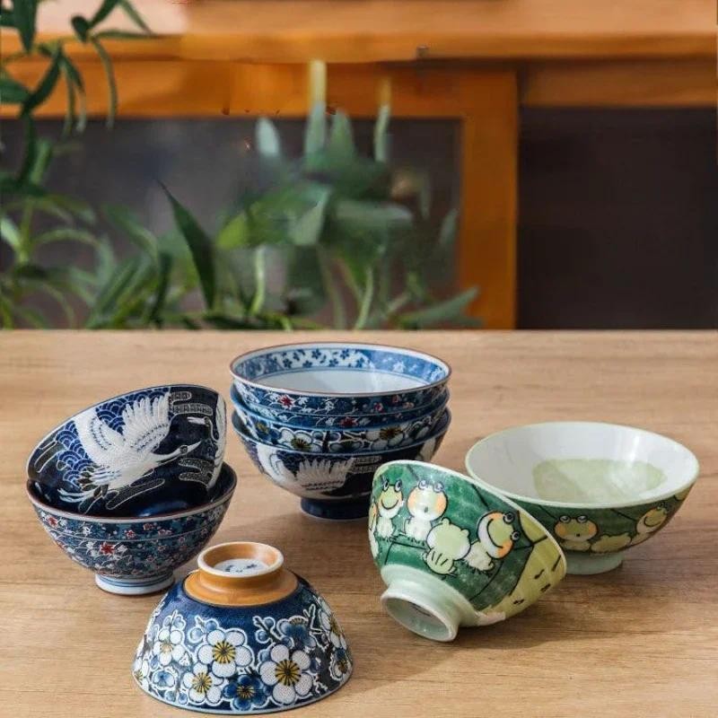 Japanese Bowl, Underglaze Animal Ceramic Bowls, Parent-ild Rice Bowls, Household Floral Soup Bowls, 