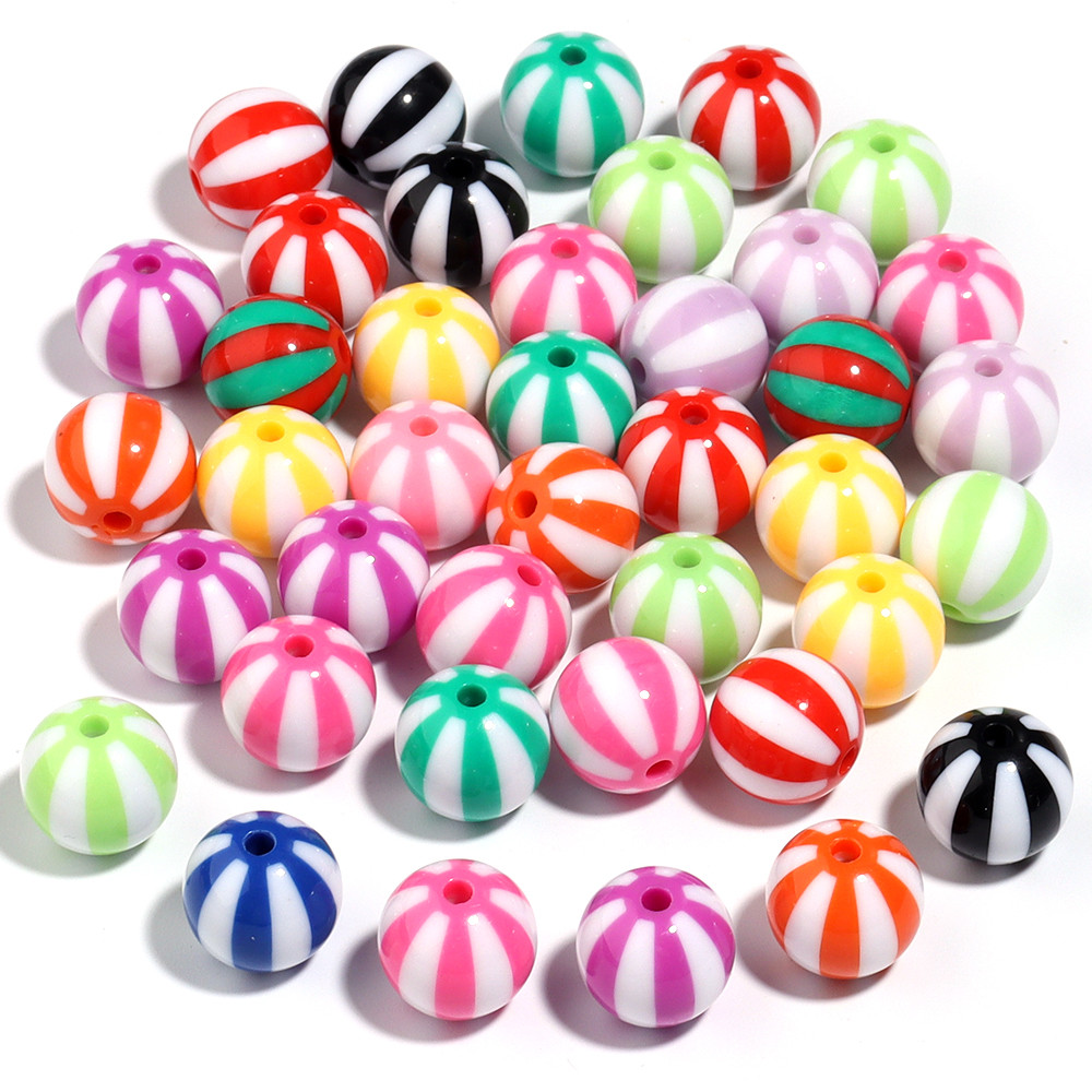 12mm 16mm 20mm Acrylic Round Beads Colored Striped Loose Spacer Beads For DIY Handmade Charm Bracele