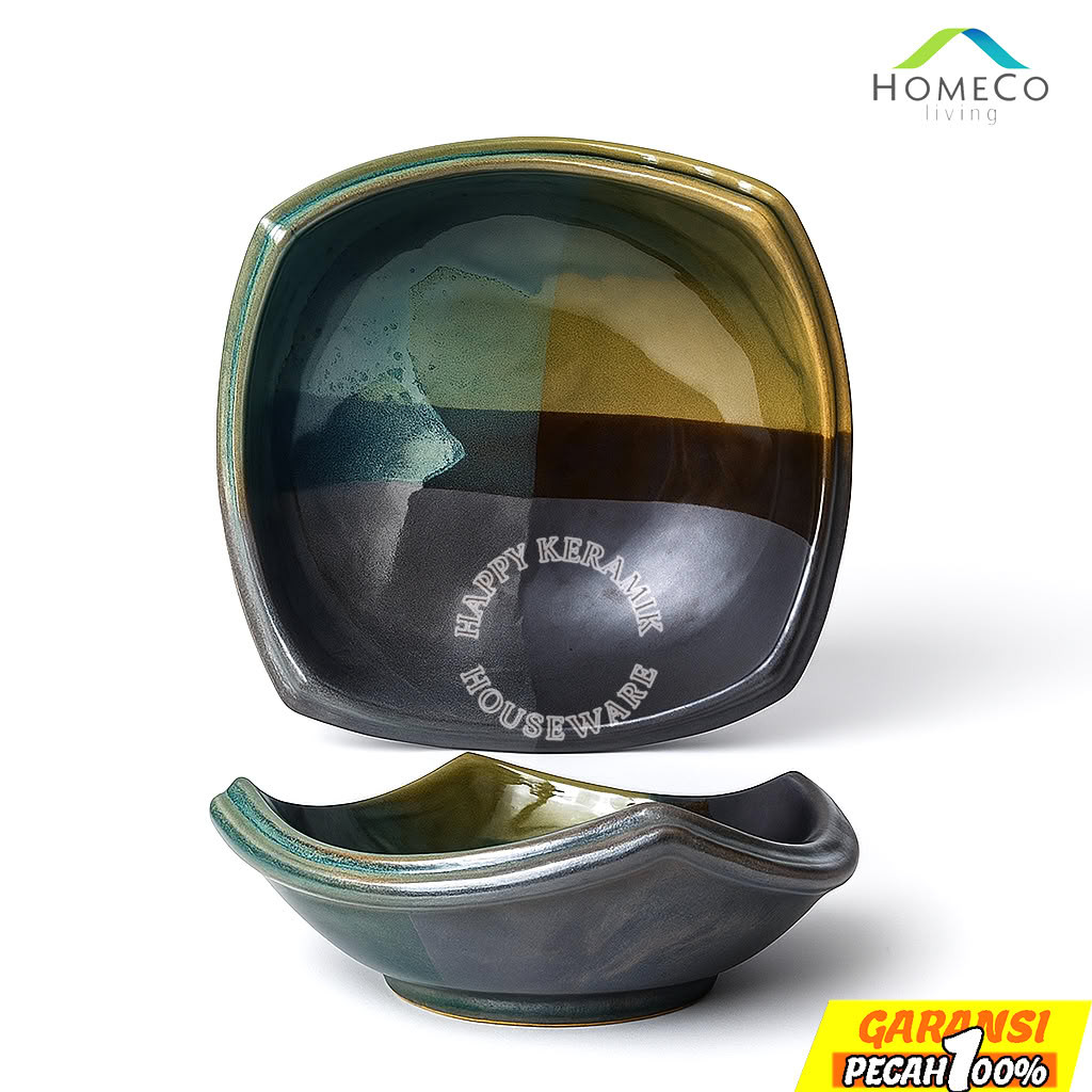 HOMECO Kei Living Mondrian Square Bowl 7 inch – Mangkok Segi Keramik Restoran / Hotel / Food Court