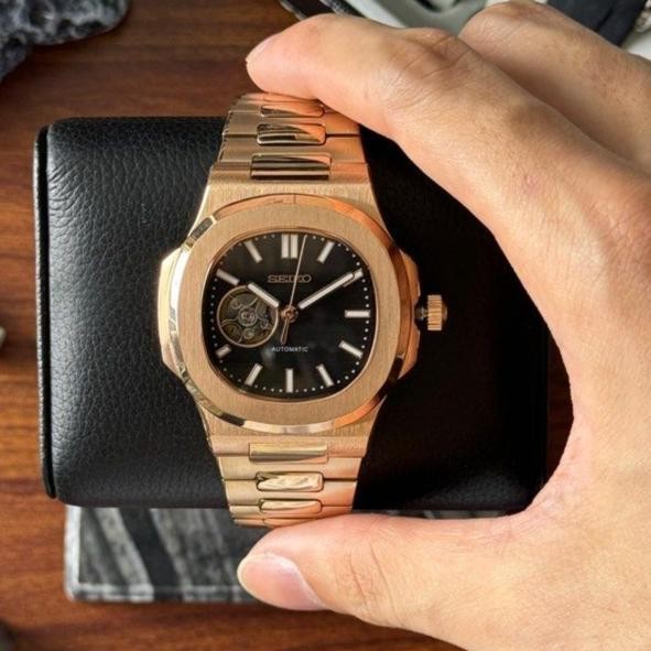 Seiko Naut Black Gold Open Heart NH38 Automatic Steel