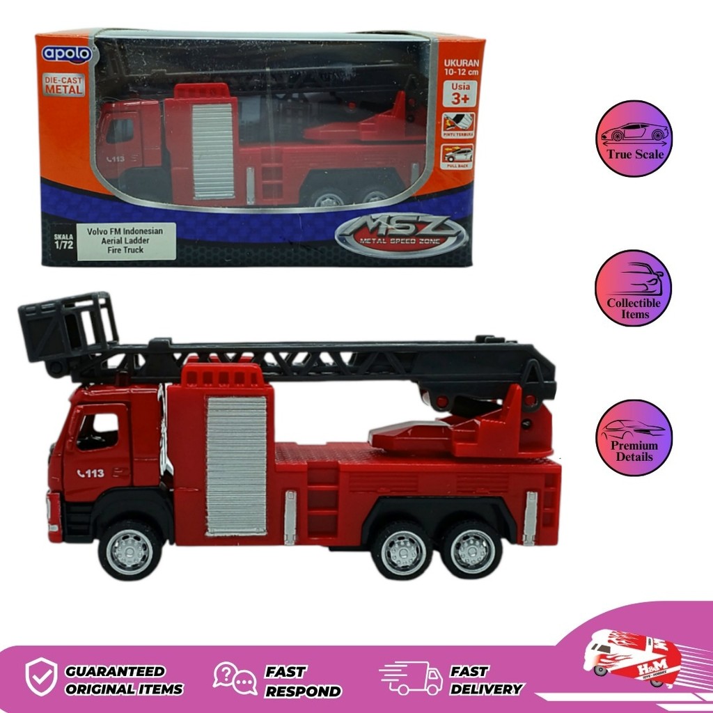 Diecast Apolo MSZ Volvo FM Indonesian Aerial Ladder Fire Truck - Box Kurang Bagus