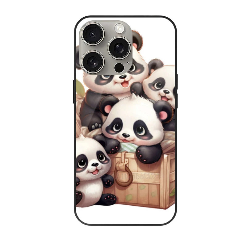 Banyak Panda Lucu Dalam Kotak Casing Untuk Iphone 16 Plus 15 14 13 12 Pro Max 11 Penutup Kaca Temper