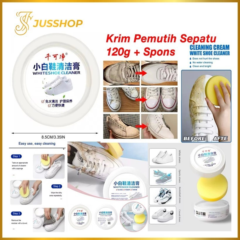 (GROSIRAN) Krim Pemutih Sepatu 120G + Spons Cream Pembersih Sepatu White Shoes Cleaner