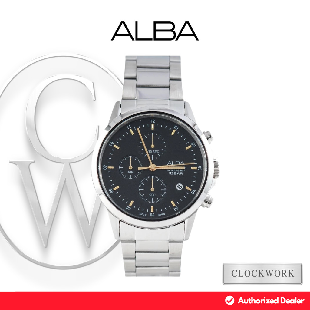 Jam Tangan Pria Alba AM3859X1 Rantai Classic Formal Silver Dial Hitam