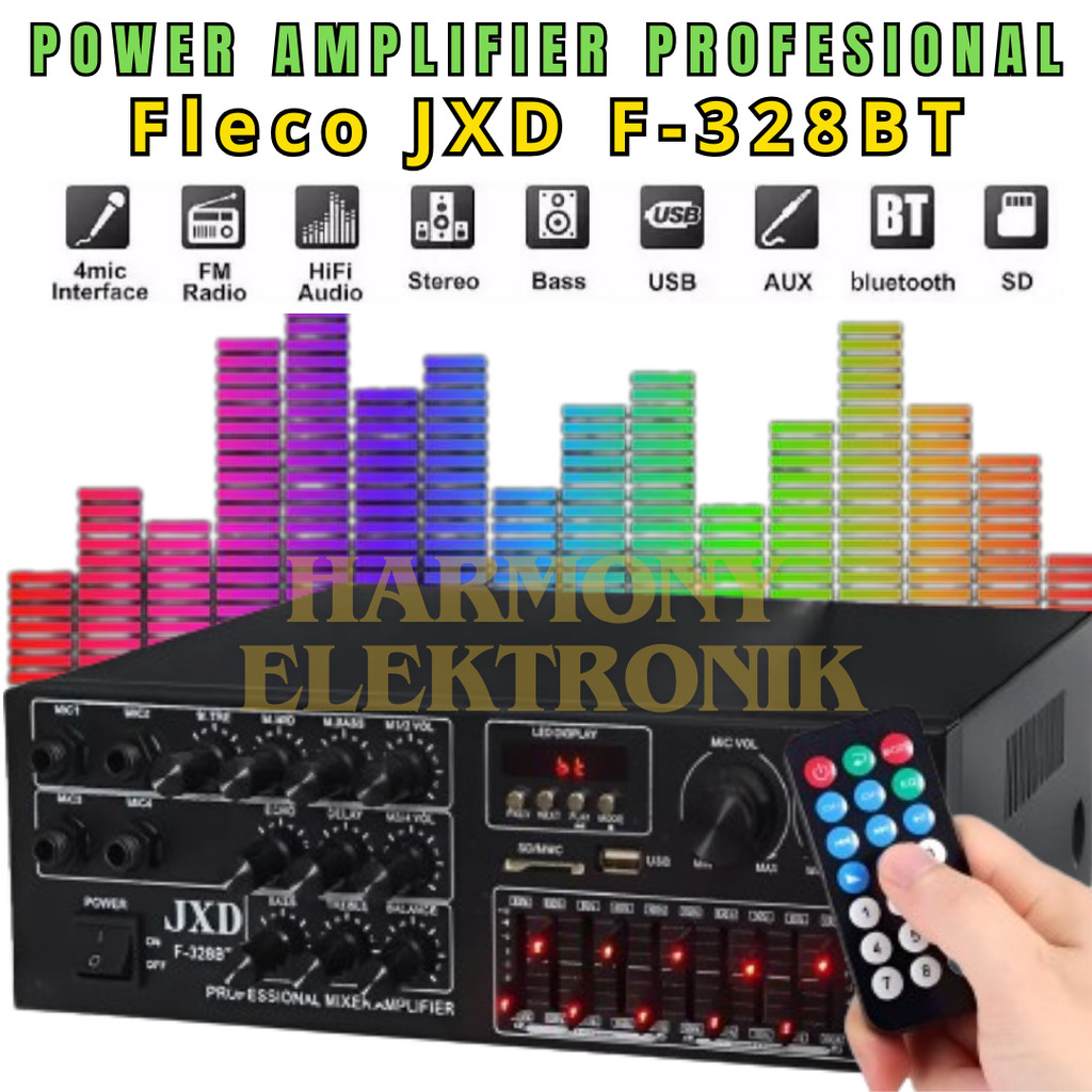 NEWW Ampli Power Bass Bluetooth Kipas Pendingin Fleco JXD F-328BT Power Amplifier Bluetooth USB/SD/F