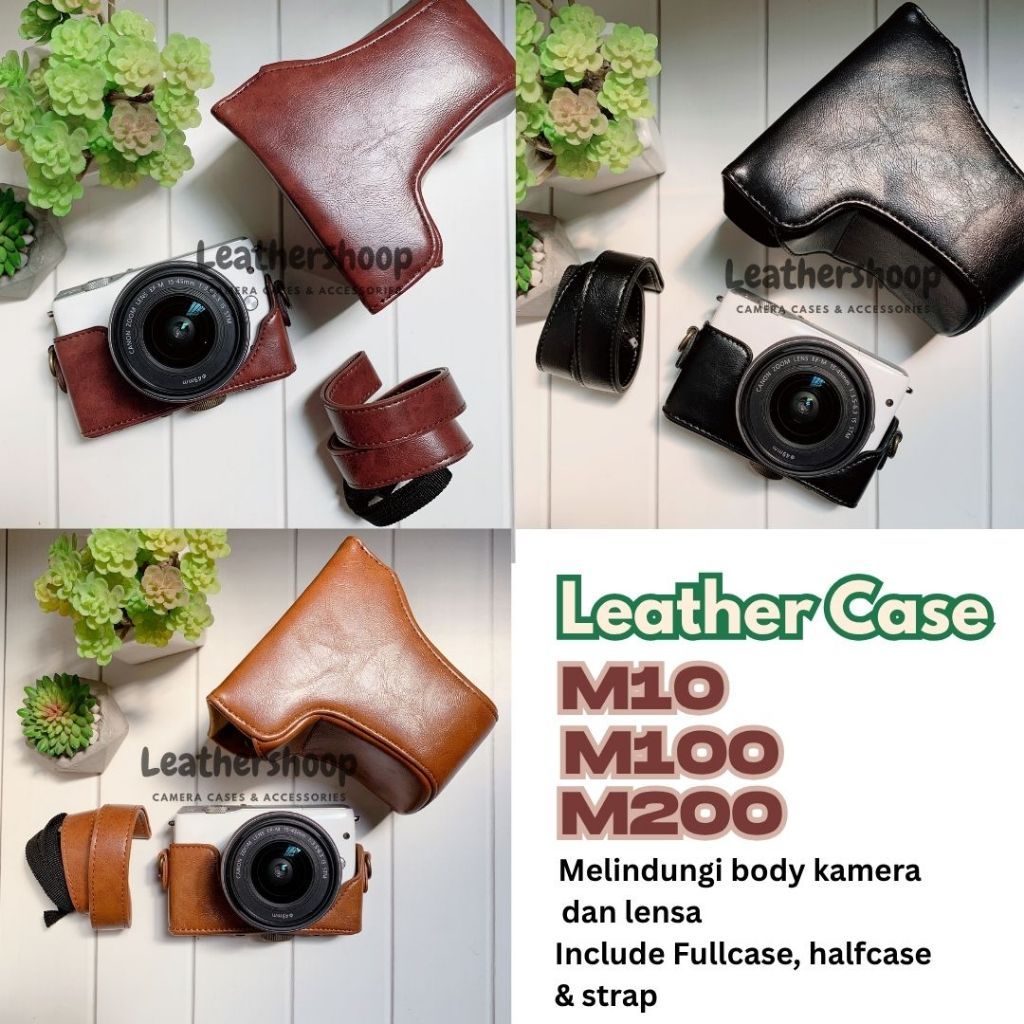 Bisa COD [ Terlaris ] Leather case for Canon EOS M10 M100 M200 Full Cover Kamera Av-20