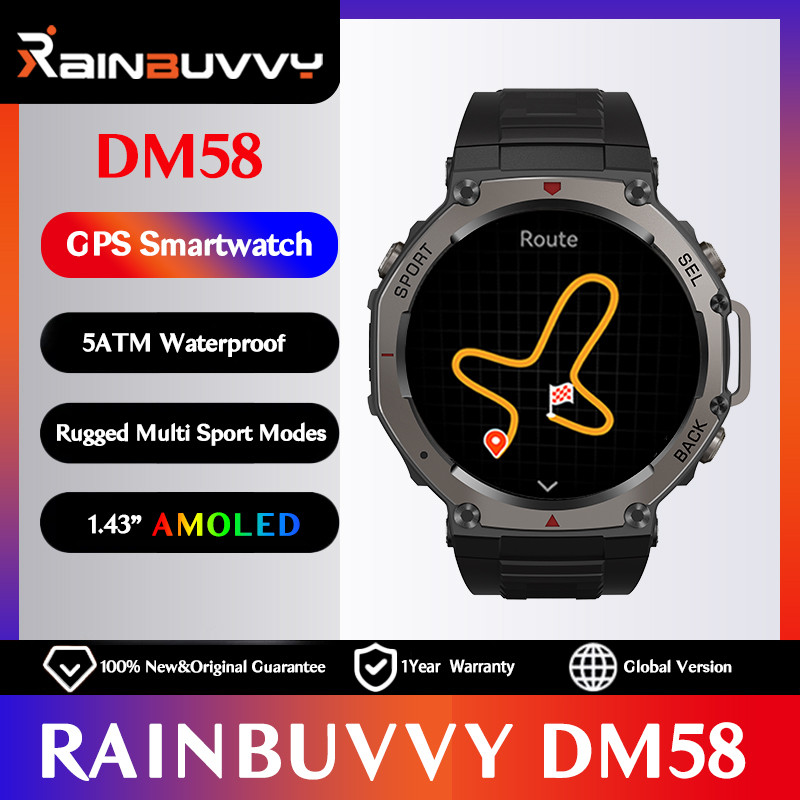 Rainbuvvy DM58 GPS Smart Watch 1.43 Inch AMOLED Display Supports GLONASS BDS Galileo NAVIC QZSS 5ATM