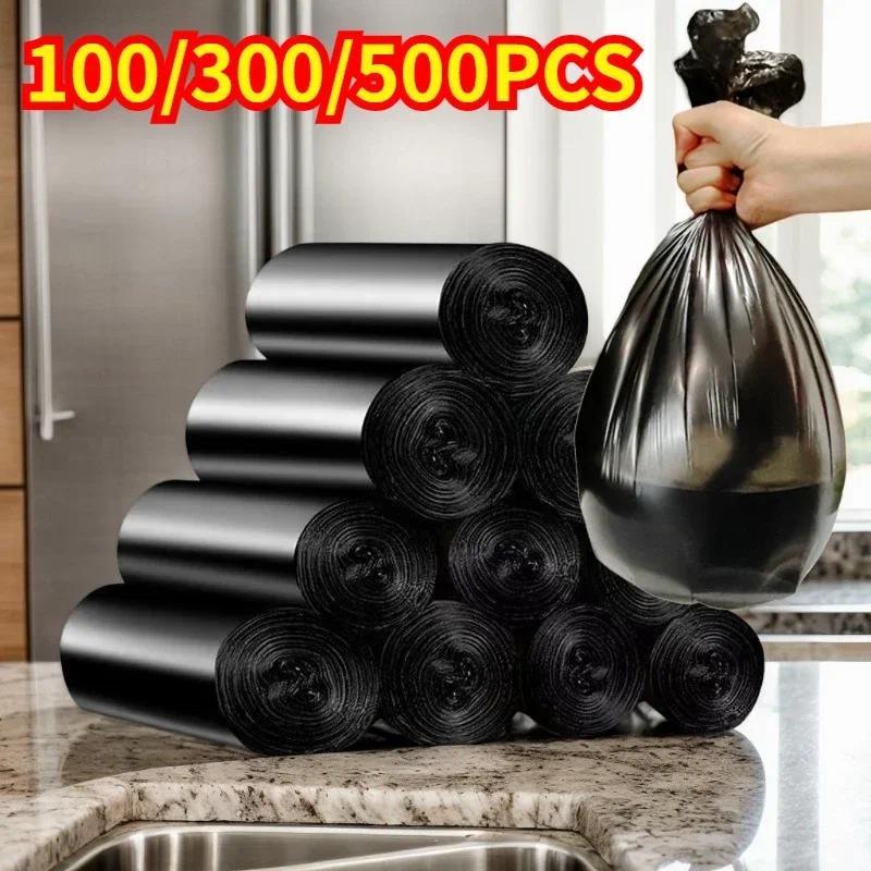 100/300/500PCS Black sposable Garbage Bag Roll Up Plastic Garbage Bag for Household Kiten Bathroom T