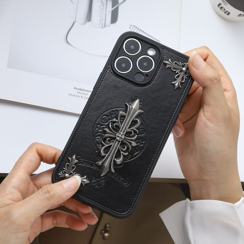TERLARIS Case iPhone Leather Chrome Hearts Fashion Case Casing Iphone 11 / 12 / 13 / 14 / 15 / 16 / 
