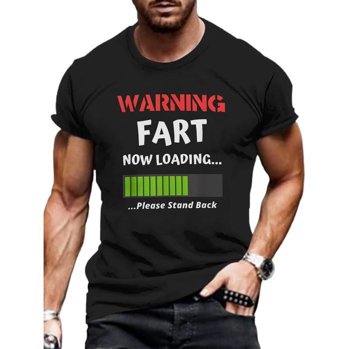 (COD) Pon Motif Kaos Pria  Premium Bahan Men's 3D Digital Print T-Shirt, "Warning Fart" Graphic Tee,