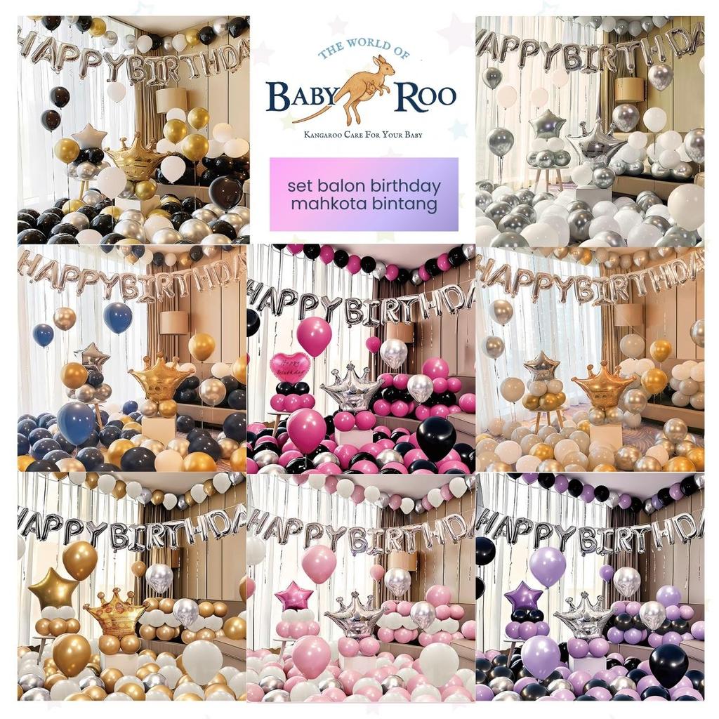 BABY ROO Set Balon Dekorasi Happy Birthday / Ulang Tahun Mahkota Laki-laki Perempuan Korea Tema Pake