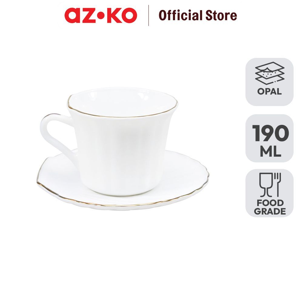 AZKO Delicia Cangkir Kopi Opal Dengan Saucer Shell 190 ml - Putih Tea Cup Coffee Cup Piring Alas Set