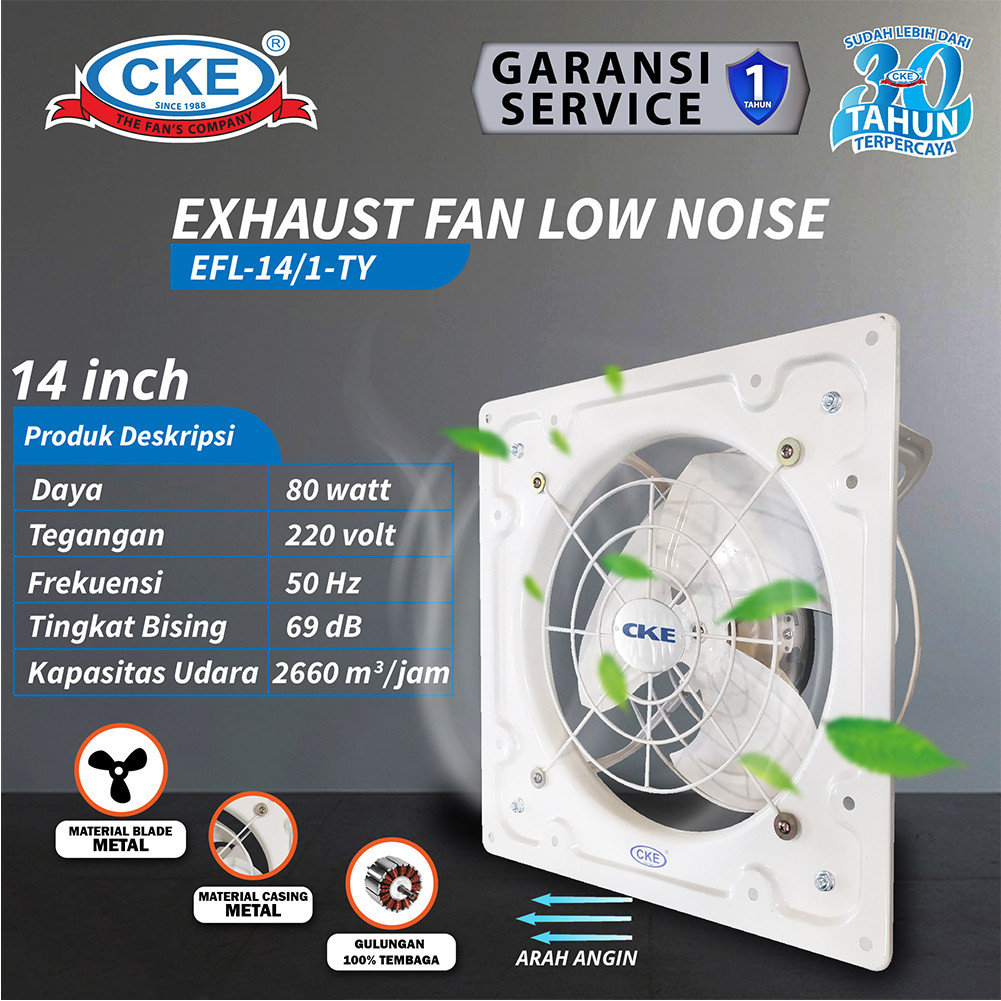 CKE Exhaust Fan 14 Inch Dinding Low Noise Kipas Hexos Industrial Ventilasi Hisap Udara Anti Bising