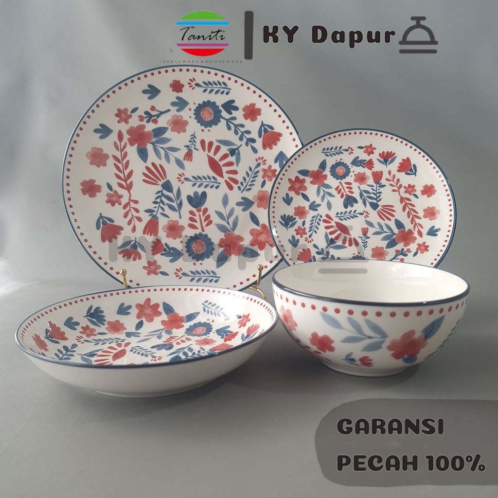 TANITI Piring Keramik Makan RUSTIC SERIES Dinner Piring Keramik Bunga Cantik Aesthetic Bermotif Lucu
