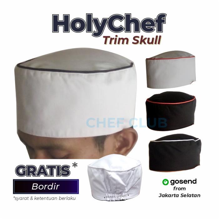 Chef Hat Topi Chef Topi Kitchen Trim Skull Cap Chef Kitchen Horeca - Putih trim Htm