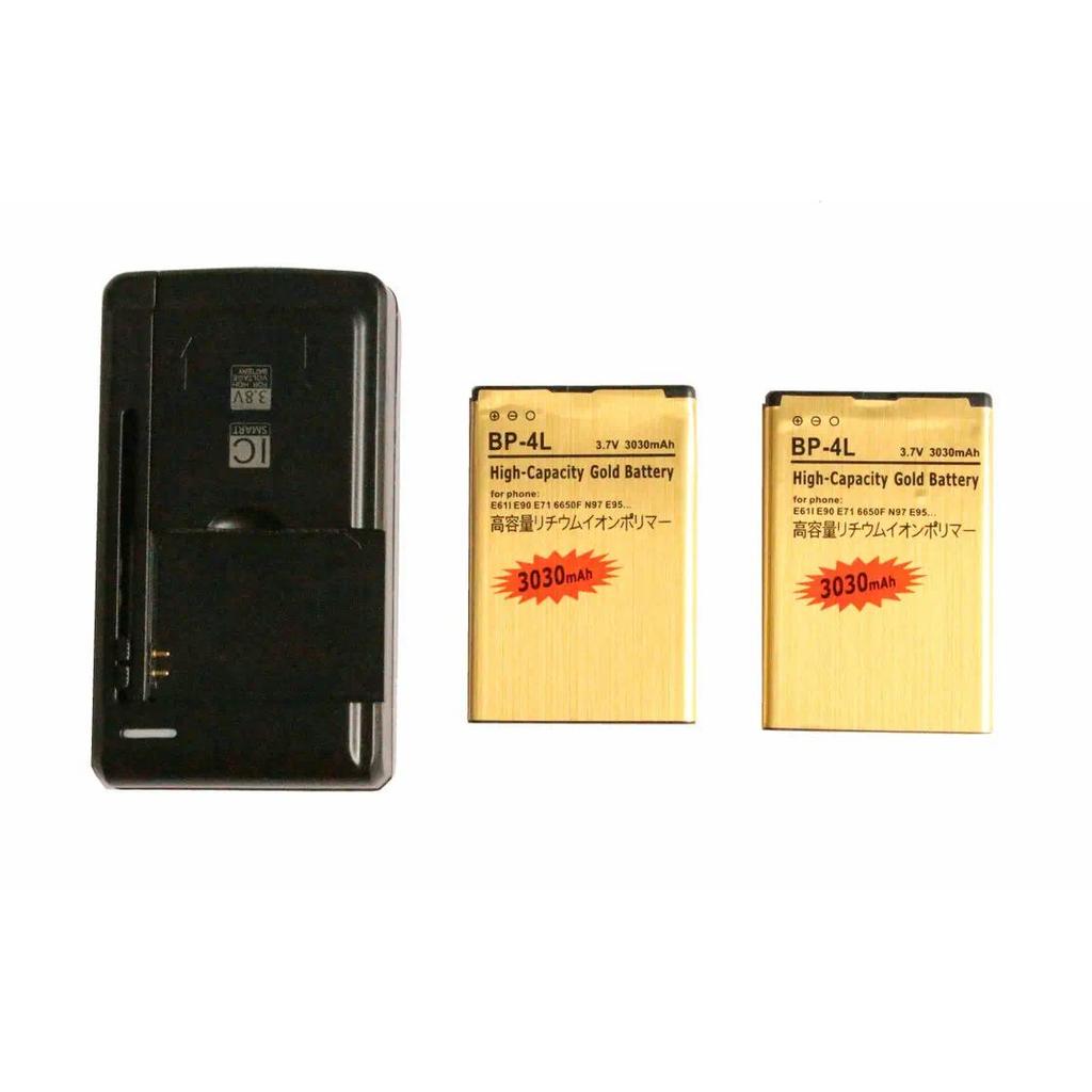 2x 3030mAh BP-4L Gold Replacement Battery + Universal arger For Nokia E61i E90 6650/F/T E63 E71/X E7