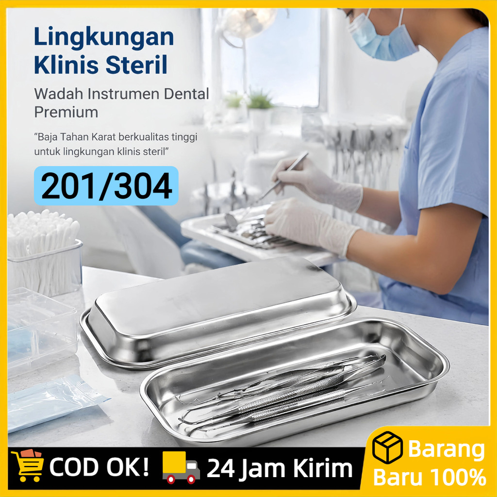 Nierbeken Tray Dental Persegi Stainless Steel 304 Tahan Autoclave Nampan Instrumen Medis Klinik Gigi