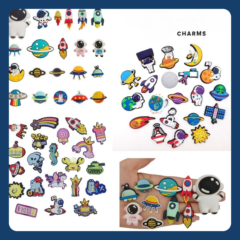 Shoe Charm Pin Sandal Ufo Astronot Angkasa pt 1 Aksesoris Hiasan Sendal Baim Kodok DIY Charms Pengai