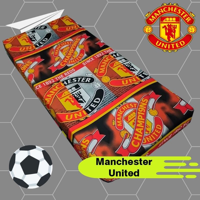 SPREI KATUN KARET PREMIUM UKURAN 90 100 120 SMALL SINGLE SAJA SET MOTIF SEPAK BOLA SEPAKBOLA MU MAN 