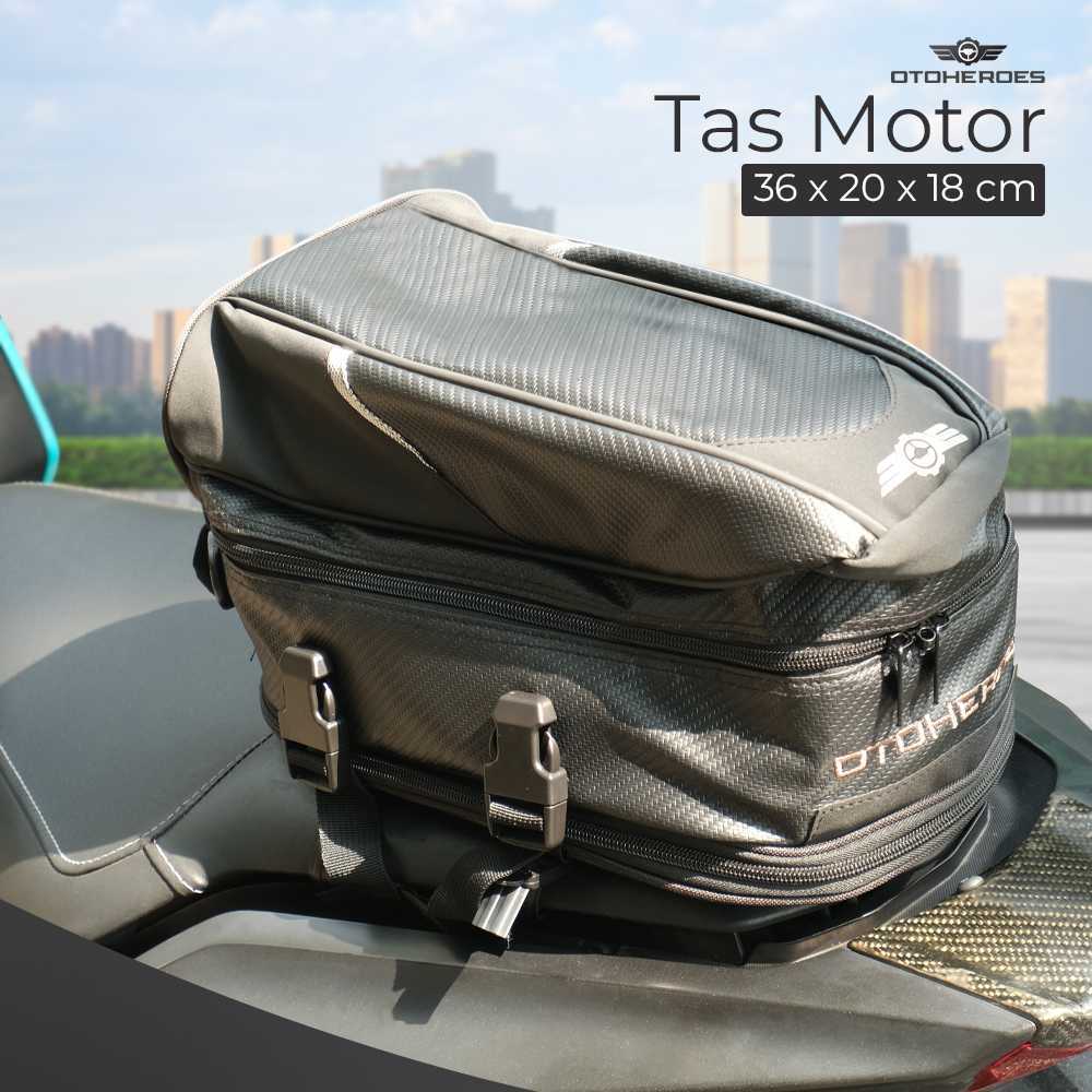 OTOHEROES Tas Motor Touring Back Seat Tail Storage Bag PU Leather Tas Jok Belakang Ekor Sepeda Motor