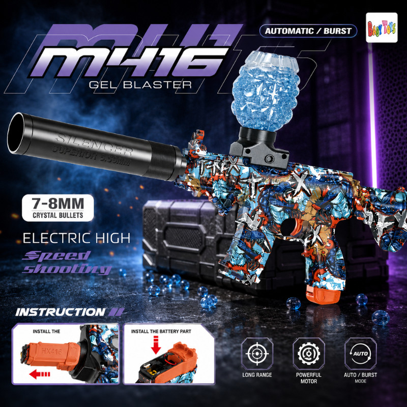 BabyToys Mainan Water Gel Blaster Anak Laki Laki M416 Gell Tembak Tembakan Elektrik Otomatis FPS SNI