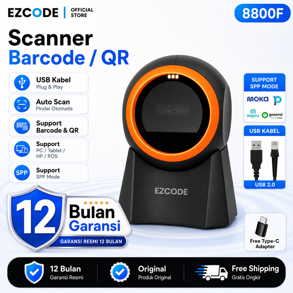 Barcode Scanner Omni 1D/2D AutoScan QR Code & Barcode Scan CMOS Sensor Akurasi Tinggi  Scan Barcode