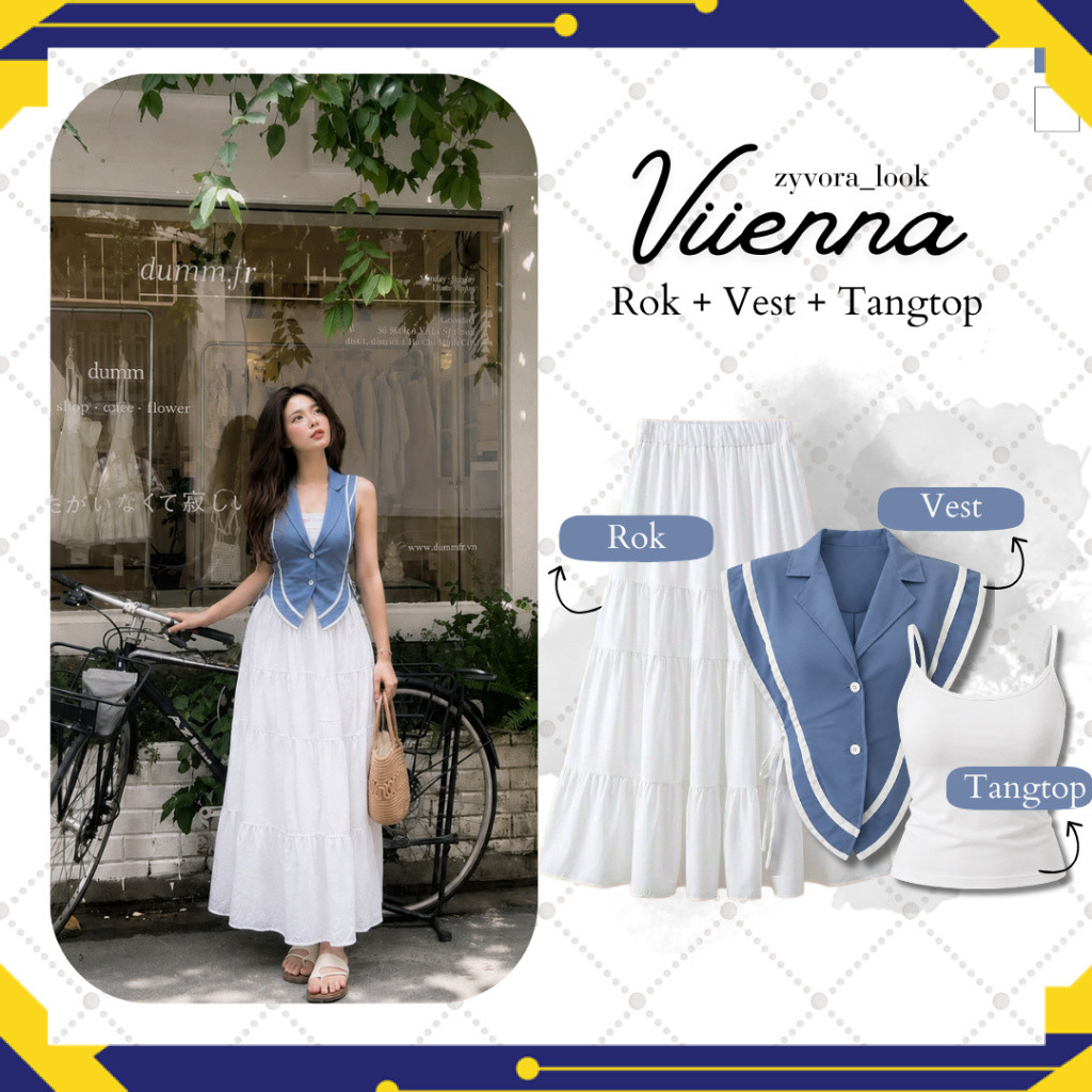 Set Vienna 3in1 - Oneset - [ Vest + Tangtop + Rok ] Outfit Hangout Feminine | Simple ellegant Korean