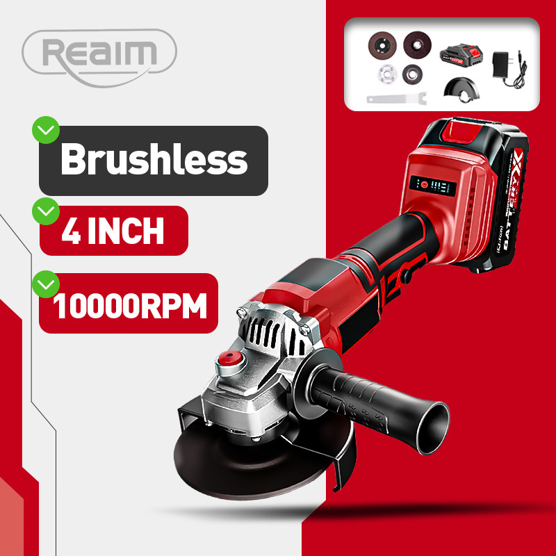 Reaim Gerinda Baterai Brushless 4Inch 450W Mesin Gerinda Baterai Tangan Cordless Angle Grinder