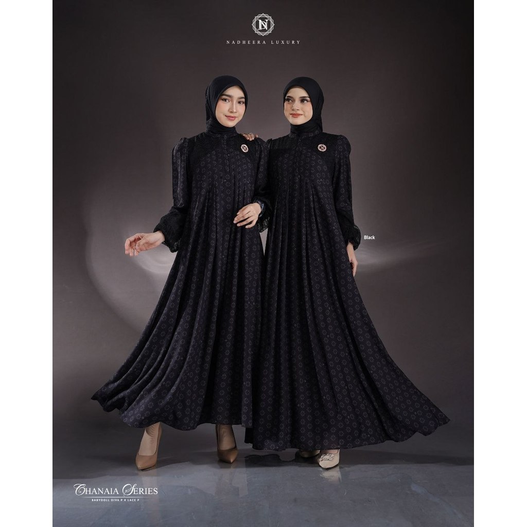 NADHEERA LUXURY CHANAIA DRESS GAMIS WANITA DEWASA MOTIF POLOS WARNA HITAM MERAH PUTIH COKLAT BAHAN P