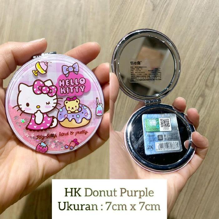 Sanrio Original Cermin Lipat 2 Sisi Persegi Panjang/Bulat Hello Kitty Cinnamoroll - HK Donut Purple
