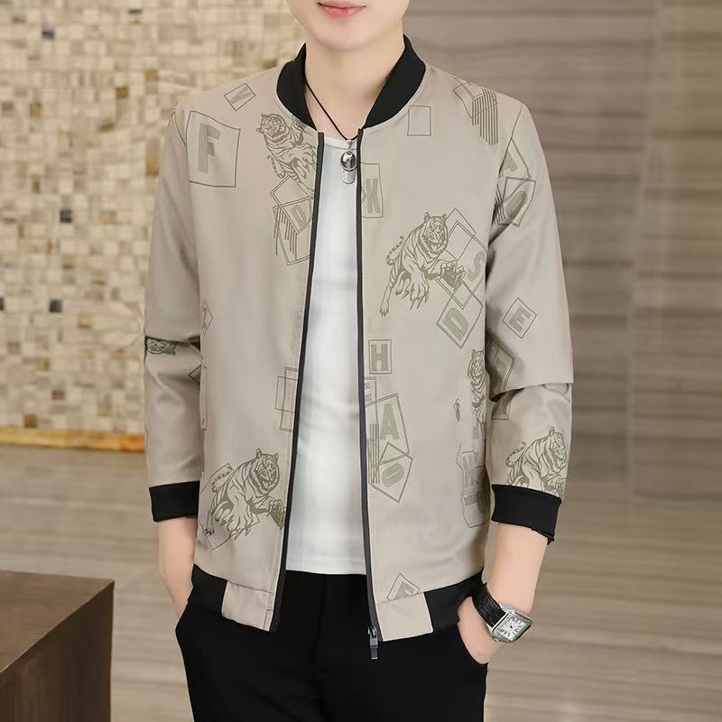 Jaket Bomber Pria Motif Macan Retro Keren Jaket Kasual Tipis