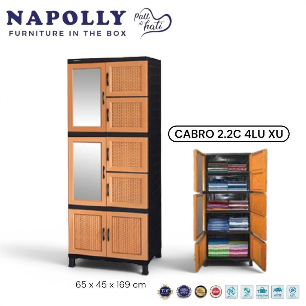 CABRO 2.2 4LU NAPOLLY (FULL RAK) -  Lemari Pakaian Napolly Ambal |  Lemari Plastik Napolly Kaca / Ra