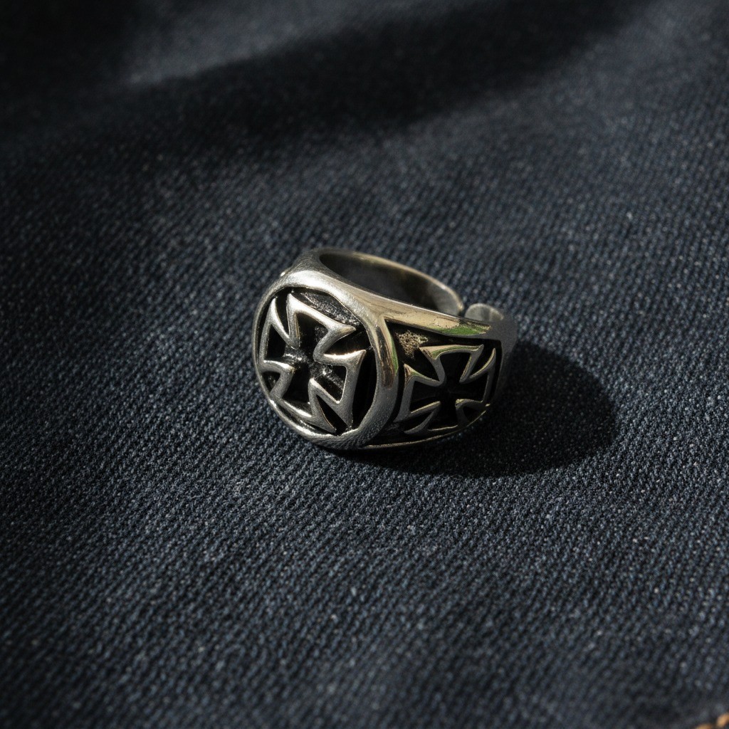 (Open Ring) Cincin Independent Black Cross Ring Pria Wanita Adjustable