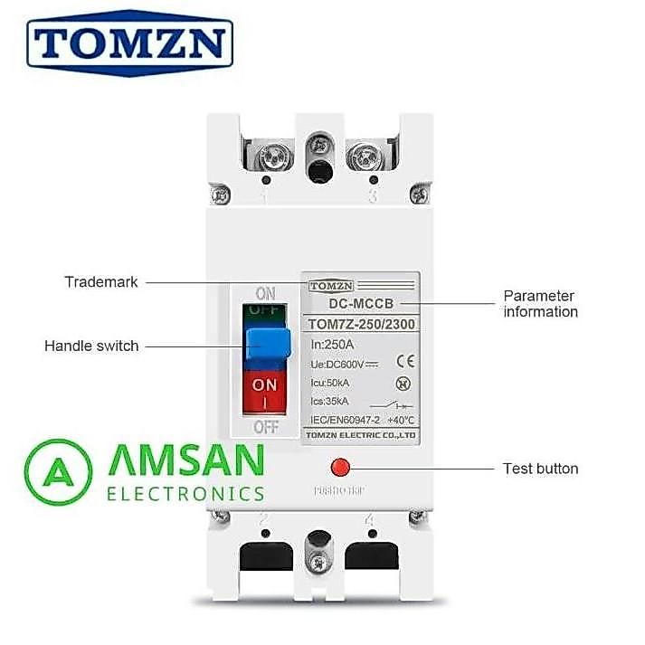 Dc Mccb Tomzn 2P 600V 250A Overload Protection Switch Protector