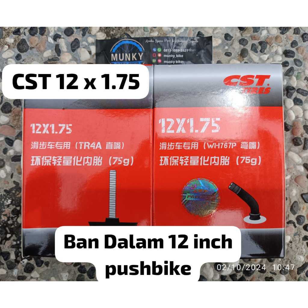 Foto Ban Dalam CST Inner Tire 12 x 1.75 Pentil Schrader Besar Valve Bengkok Lurus Pushbike