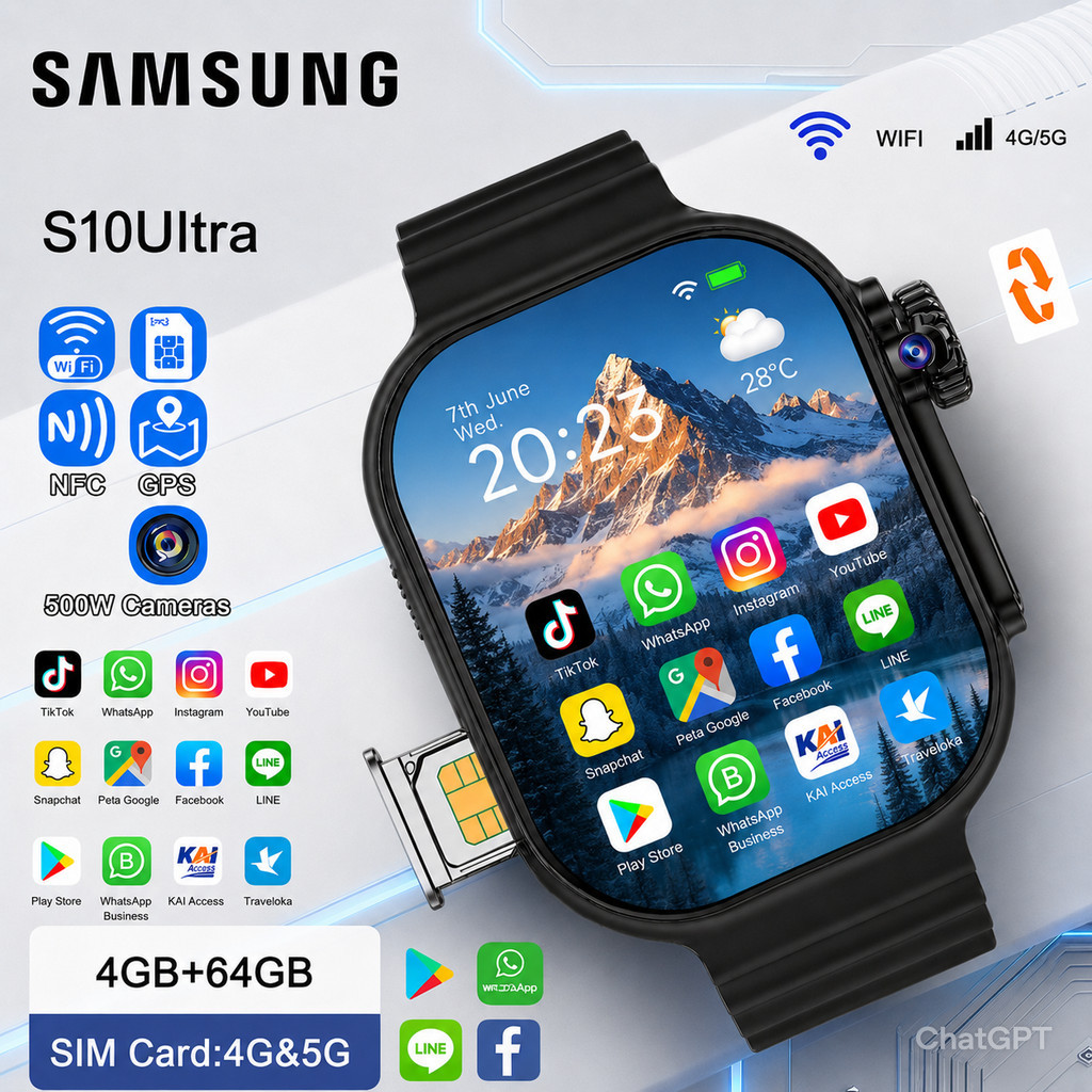 Samsung Smartwatch S9Ultra/S8Pro Sim Card Support GPS NFC5G  360° Rotational Camera Support Video Ca