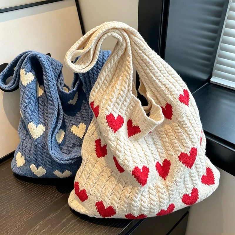 official tas anyaman rajut wanita tas bahu wanita tas rajut handmade bentuk hati anyaman katun tas