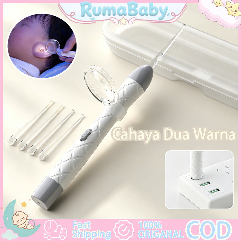 Pembersih Telinga LED Rechargeable Alat Pembersih Kuping Bayi Korek Upil Silikon Aman Sendok Telinga