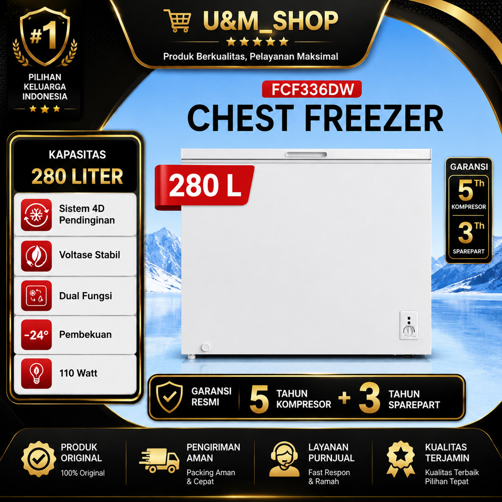 Freezer changhong FCF 336 DW chest freezer changhong 280 liter garansi resmi freezer box changhong F