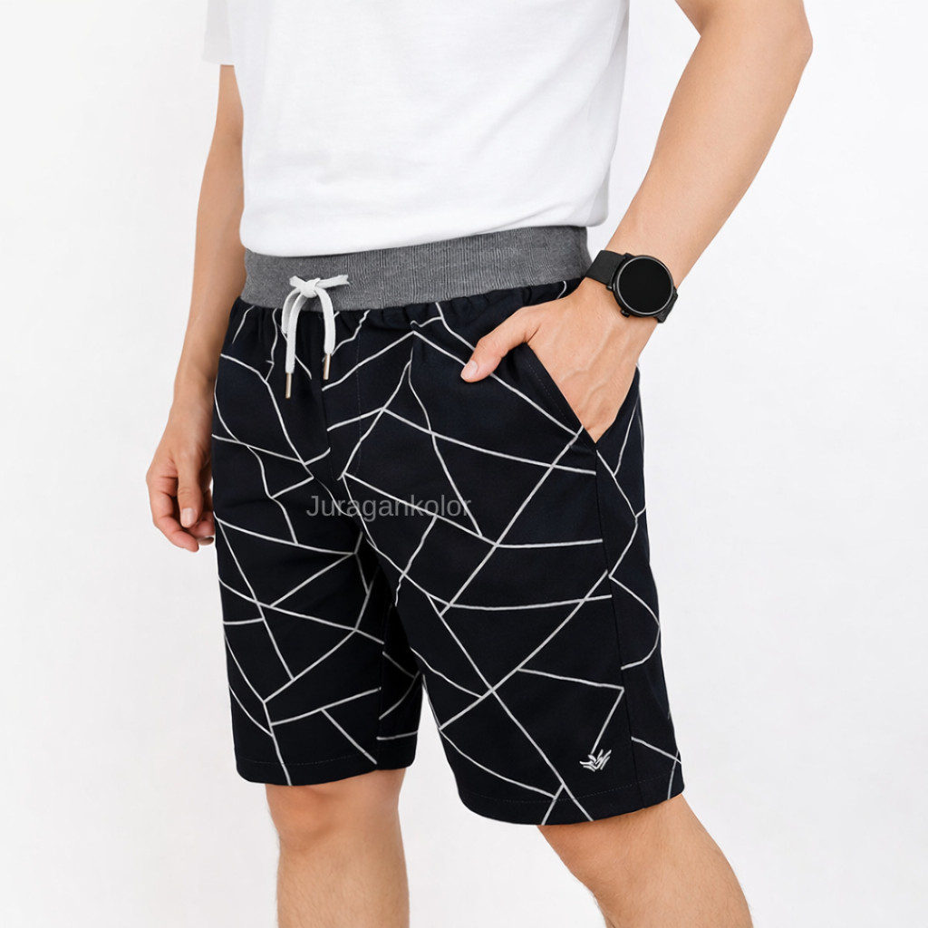 Sedia Celana Pendek Pria Dewasa Motif Abstrak Chino Kolor Cowok Short Pants Rib Kekinian